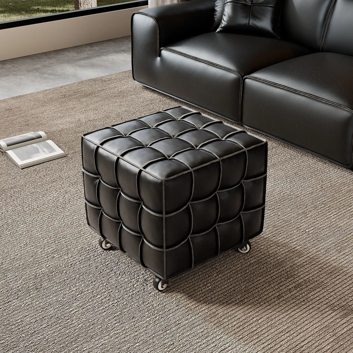 Genuine Leather Italian Rubik's Cube Sofa Foot Pedal Living Room Home Stool Foot Pedal Shoe Changing Stool Bedroom Stool