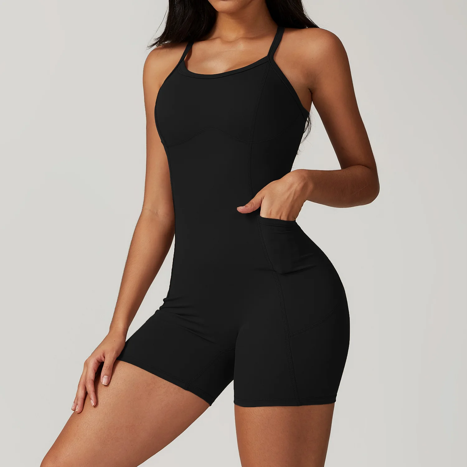 Yoga Set Women Clothes Backless Fitness Rompers Sexy Bodysuit One Piece Gym Push Up Workout Jumpsuits Pocket Siamese Sportswear