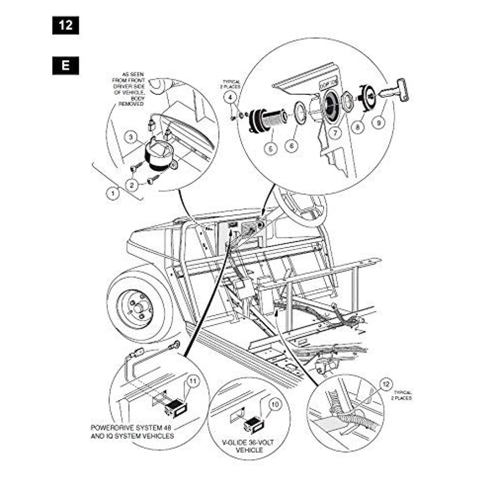 Joli de démarrage pour voiturette de golf électrique DS Club Car, interrupteur à clé de ville, numéro de pièce 1996, 101826201-Up, 36 Volts, 48 Volts