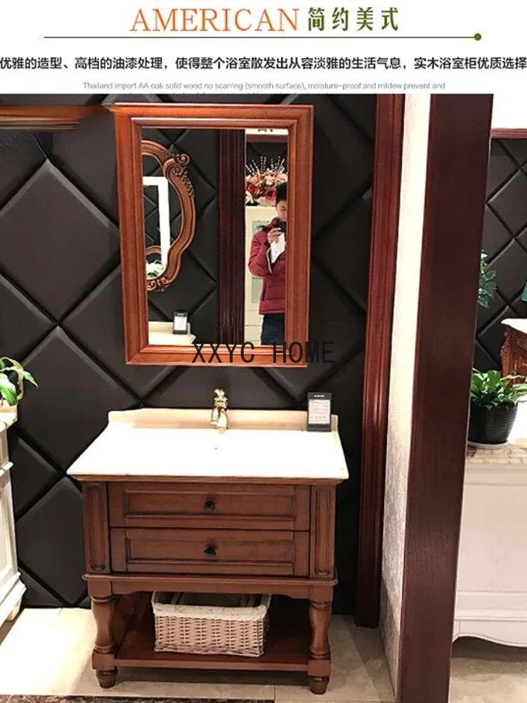 

Bathroom Cabinet Combination Oak Retro Washbasin Floor Washstand Hand Washing Basin Cabinet Combination