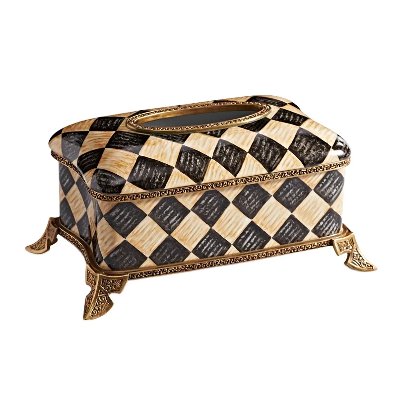 New designs fashion luxury brass ceramic tissue box holder for home office clubhouse hotel