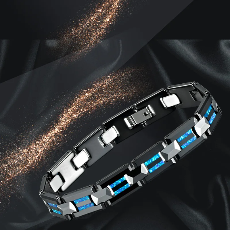Luxury Waterproof Blue Opal turquoises Fashion Men's Jewelry Ceranuc Tungsten Bracelets For Men Women never fade non tarnish