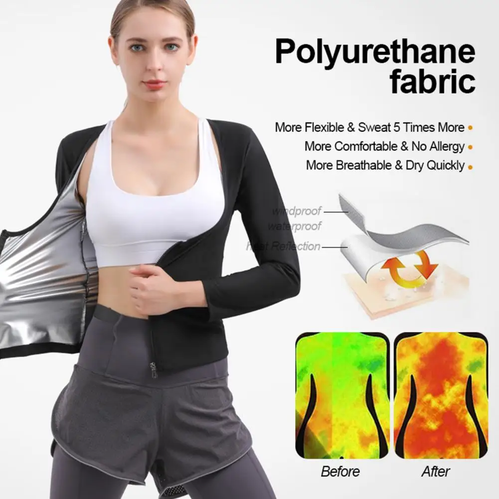 

Women Sauna Shrit With Sleeves Gym Hot Sweat Suit Weight Loss Sauna Tops Vest Fitness Slimming Body Shaper Training Vest Workout