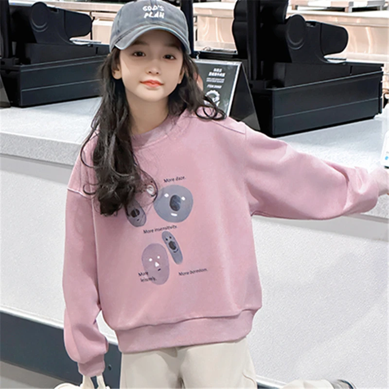 Fashion Cartoon Print Children's Sweatshirt For Teenage Girls Spring and Autumn Round Neck Sweatershirt Outfit Kids 5-14 Years