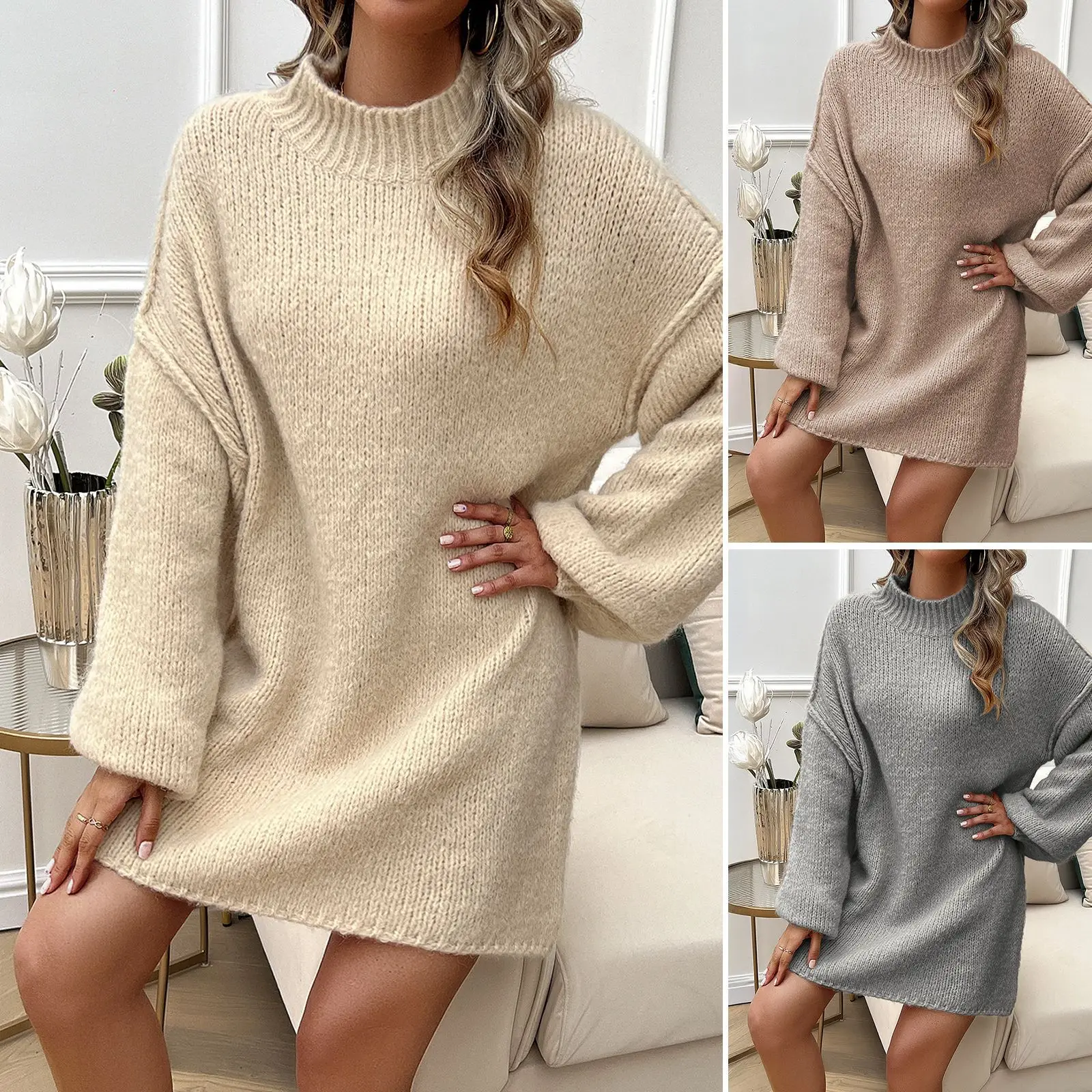 

Cross-border 2025 Spring And Summer Amazon Women's Clothing Casual Loose And Elegant Style Long-sleeved Women's Sweater Dress