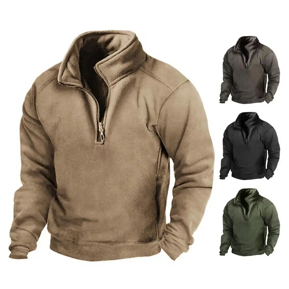 

Trendy Men Sweatshirt Windproof Men's Outdoor Hunting Sweatshirt with Zipper Half Placket Warm Pullover Tops for Autumn Winter