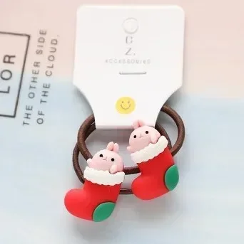 2Pcs New Santa Claus Children\'s Hair Rope Matching Headwear Resin Cartoon Small Rubber Band Elk Snowman Hair Loop Accessories