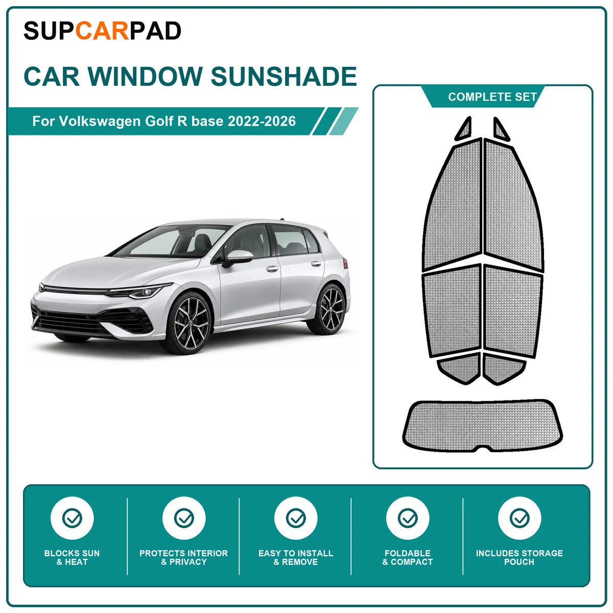 For Volkswagen Golf R base 2022-2026 Full Set Car Window Sunshades UV Block Privacy Heat Insulated Foldable Car Curtain