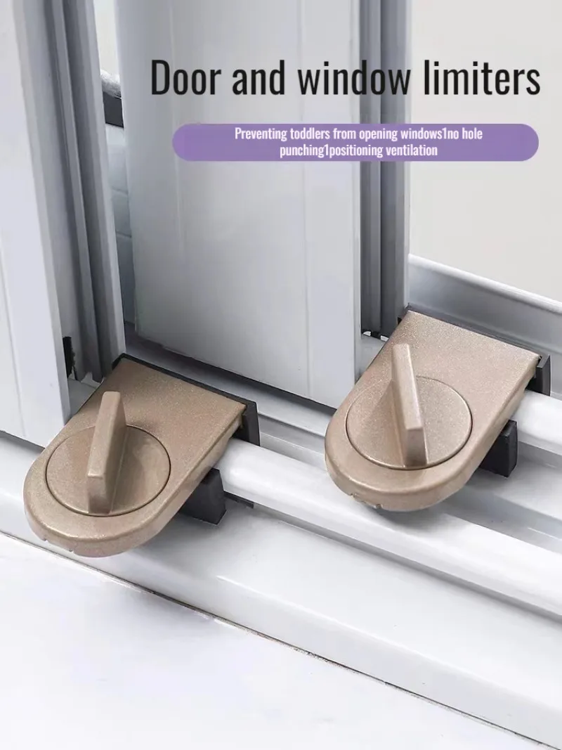 High-Rise Sliding Window Anti-Fall Lock, No-Drill Anti-Theft Safety Buckle, Adjustable Push-Pull Door Limiter, Durable Secure