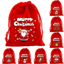 6Pcs/Lot Xmas Patterns Velvet Bags 9x12 15x20cm Small Christmas Candy Gift Bag Drawstring Pouch Boutique Jewelry Packaging Bags