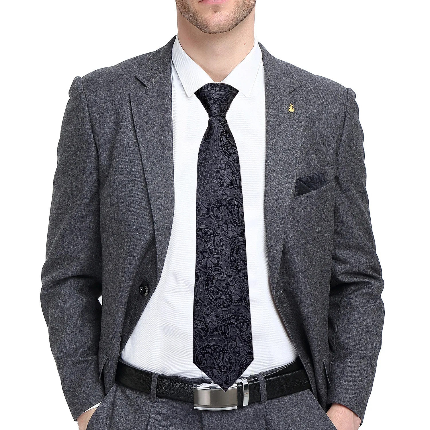 Preto paisley masculino gravata lenço abotoaduras conjunto jacquard gravata para homem masculino casamento negócios gravatas formal pai marido presente
