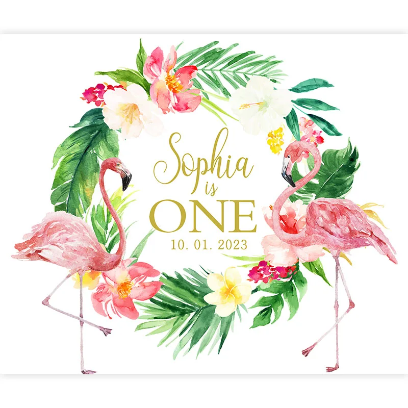 

Tropical Flamingo Flowers Leaves 1st First Baby Shower Wedding Birthday Party Banner Backdrop Aloha Luau Hawaii Beach Background