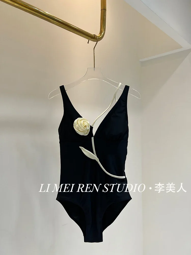 New handmade three-dimensional flower V-neck camisole one-piece swimsuit