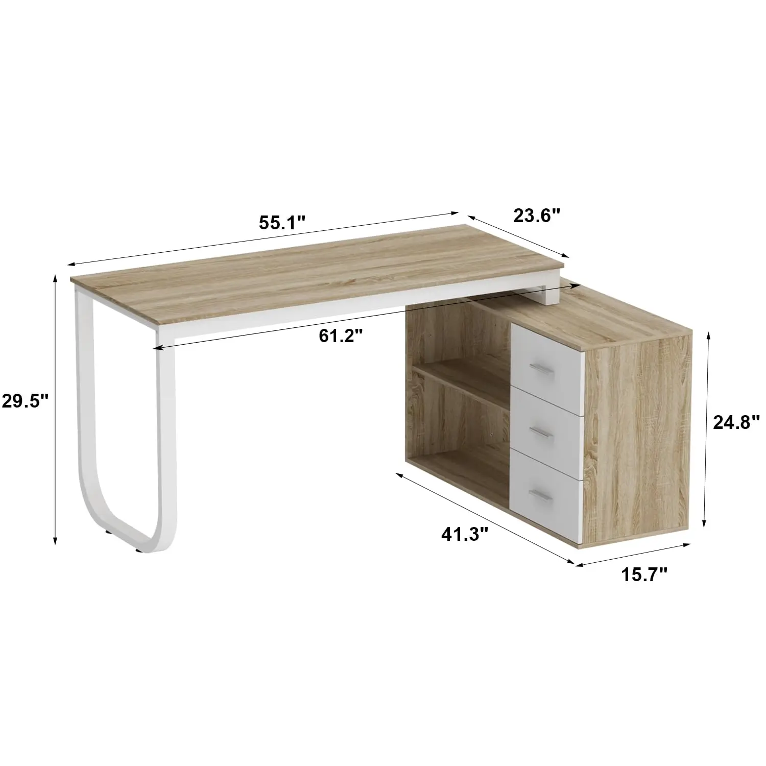 Home Office Computer Desk Corner Desk with 3 Drawers and 2 Shelves, 55 Inch Large L-Shaped Study Writing Tables, Customized