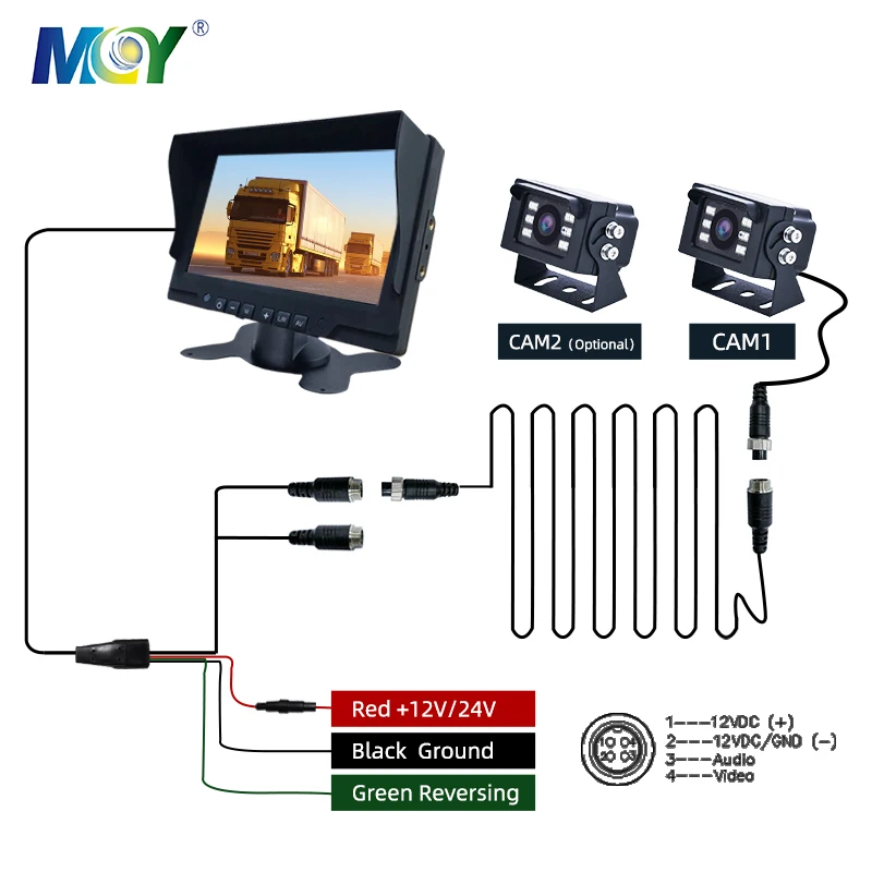 7 inch Car  Screen 1080P 24V DC Backup Rear View Security Reverse Heavy Duty Truck camera System