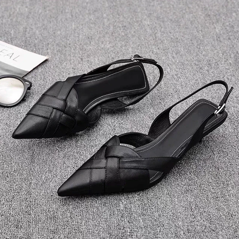 2025 nouvelles sandales pour femmes mode chignon tête Sexy noir tissé Slingback Banquet pied combattant chaussures pour femmes talons bas Zapatos Mujer