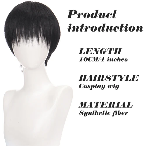 Imagen 2 del producto Peluca de juego de rol sintética de pelo corto para hombre, fuegos artificiales resistentes al calor, permanente, pelo corto y rizado, peluca diaria negra natural