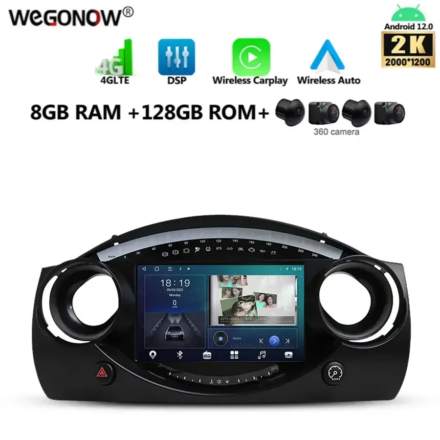 2K 2000*1200 Carplay Auto Android 13.0 8G+128G GPS Stereo RDS Radio Car DVD Player For BMW Mini Cooper S R50 R52 R53 2000-2006