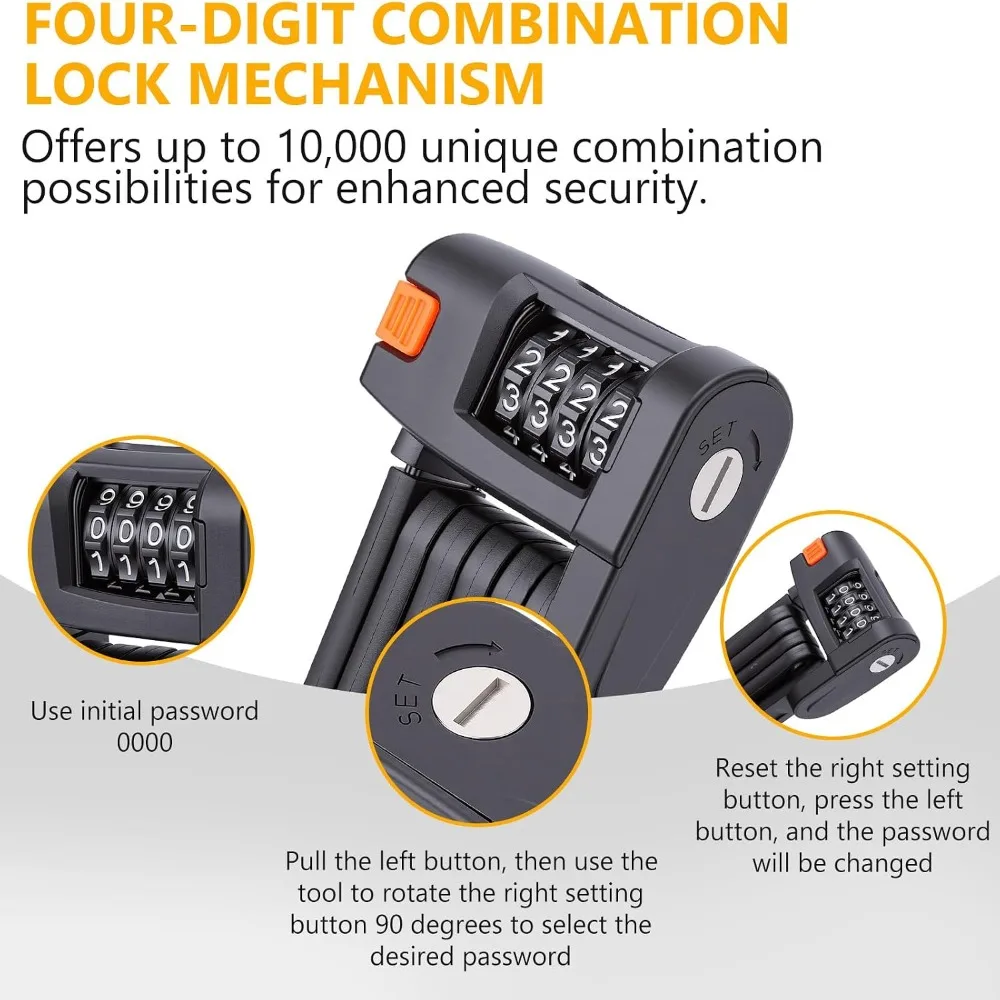 Durable 4 Digit Folding Bike Lock Folded Black Anti Theft Bike Lock Portable Keyless 4 Digit Combination Lock Motorcycles