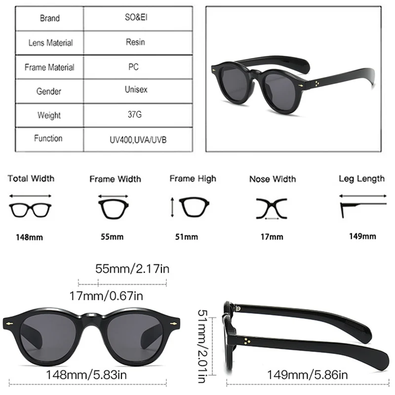 SO & EI-gafas de sol ovaladas Vintage para hombre y mujer, lentes transparentes a la moda, con remaches, color azul y verde, UV400