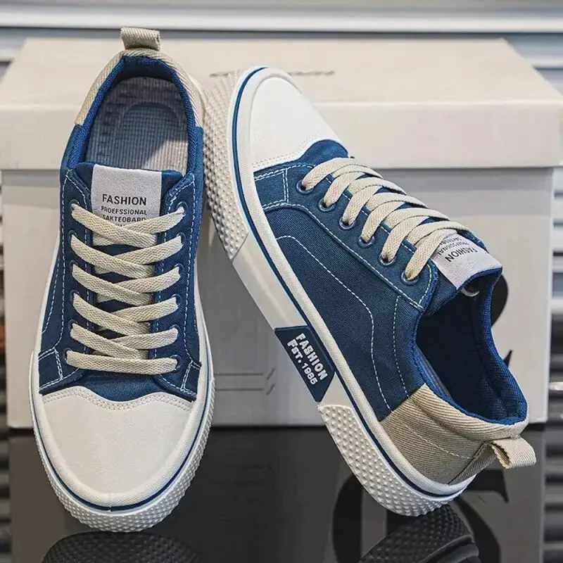 2026 Casual Men Sneakers Breathable Low Top Canvas Lace-Up Soft Sole Non-Slip Lightweight Comfortable Walking Court Shoes