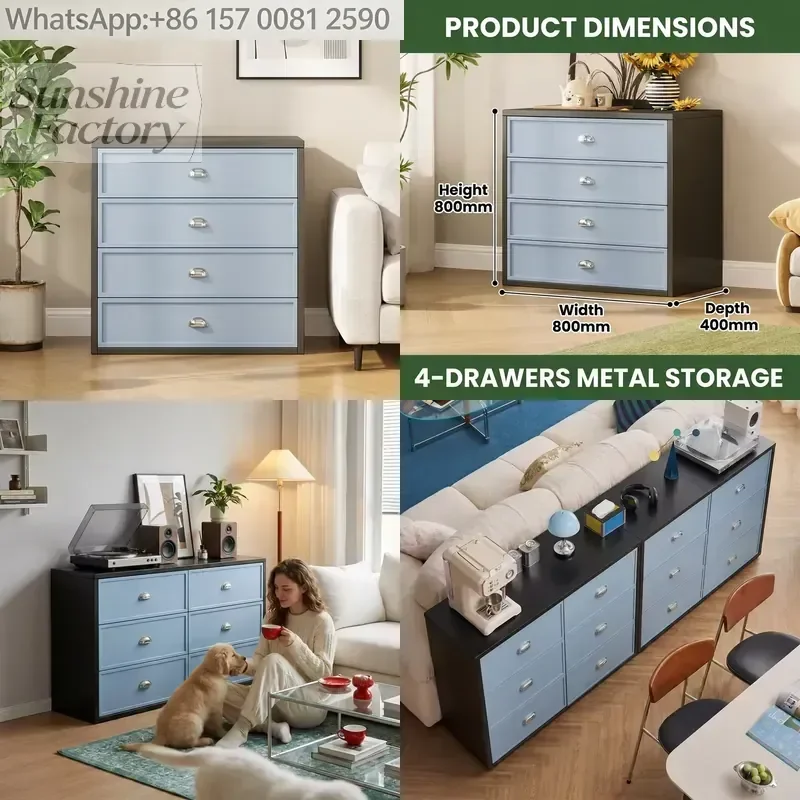 Living Room & Bedroom & Home Bar & Dining Steel Storage Cabinet with 4 Drawers Modern Eco-Friendly Wine Cabinet Large