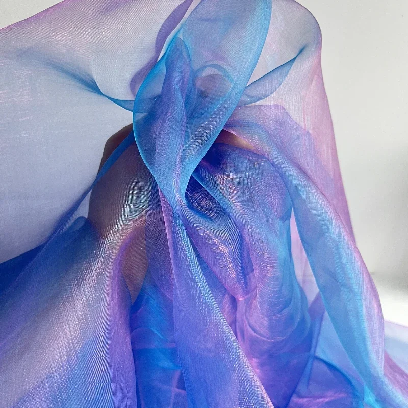 Blue Purple Iridescent Water Light Organza Gradient Laser Mesh Fabric Is Quite Wide Sheer Dress Clothing Designer Fabric