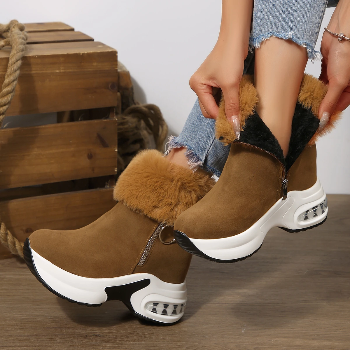 

Модные женские короткие ботинки с круглым носком на толстом каблуке, теплая обувь для женщин, осень-зима, новый стиль, женские ботильоны, Zapatos De Mujer