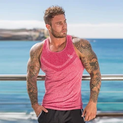 Fitness 2023 Men's Running Vest Sports Fitness Training Top Bodybuilding Breathable Stretch T-shirt