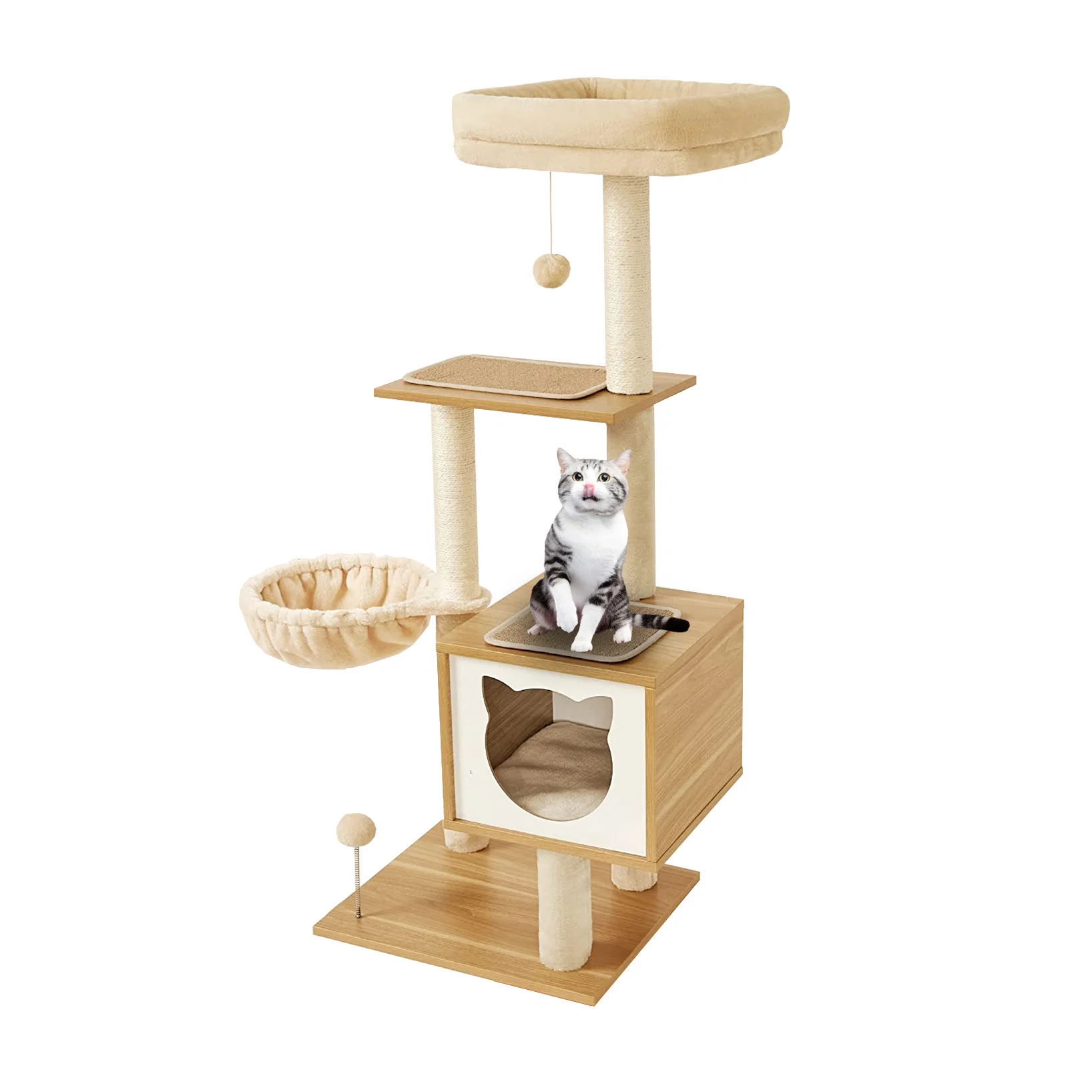 

Sisal Cat Climbing Frame With Hammock Toy Cat Nest Multi-Layer Sisal Scratching Column Cat Tree Jumping Platform