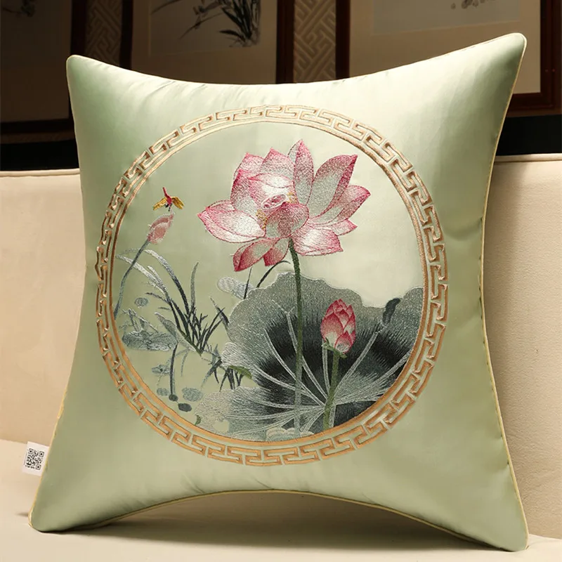 Chinese style cushion cover 50x50cm Luxury embroidery lotus design cushion cover living room sofa home Decorative pillow cover