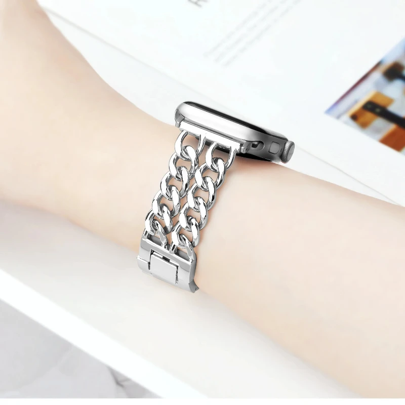 Damenarmband kompatibel mit Apple Watch Band 45mm 41 42 46 49 38 40 44mm Metallkettenarmband für iWatch 10 9 8 7 6 5 4 Ultra2