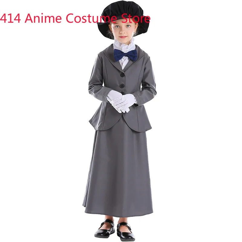 Girls English Magic Nanny Costume Kids Child Outfit Mary Poppins Cosplay Fantasia Halloween Mardi Gras Dress Up