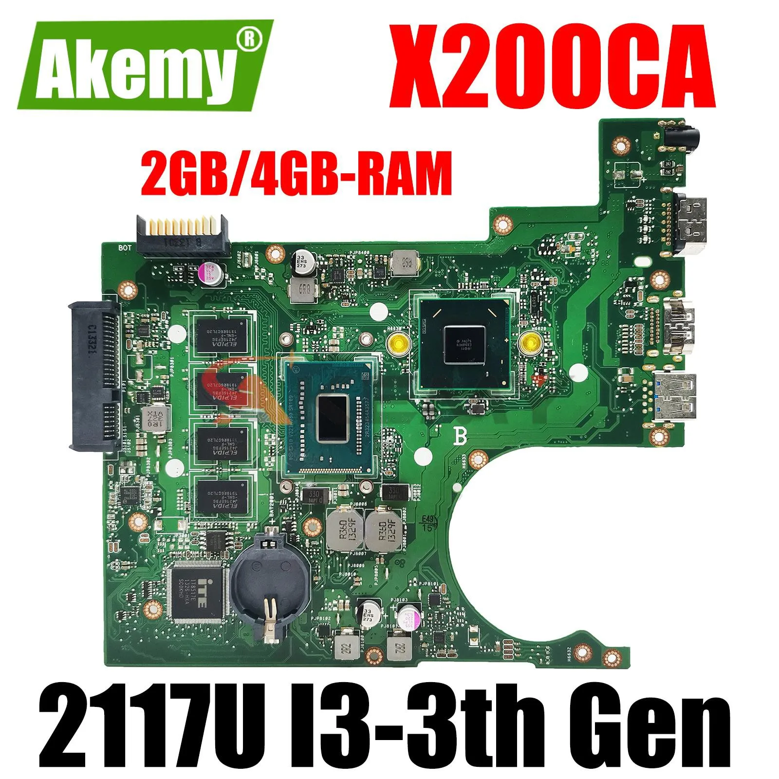 

X200CA Laptop Motherboard With 1007U 2117U I3-3th Gen CPU 2GB 4GB RAM For ASUS X200C F200C X200CAP Notebook Mainboard