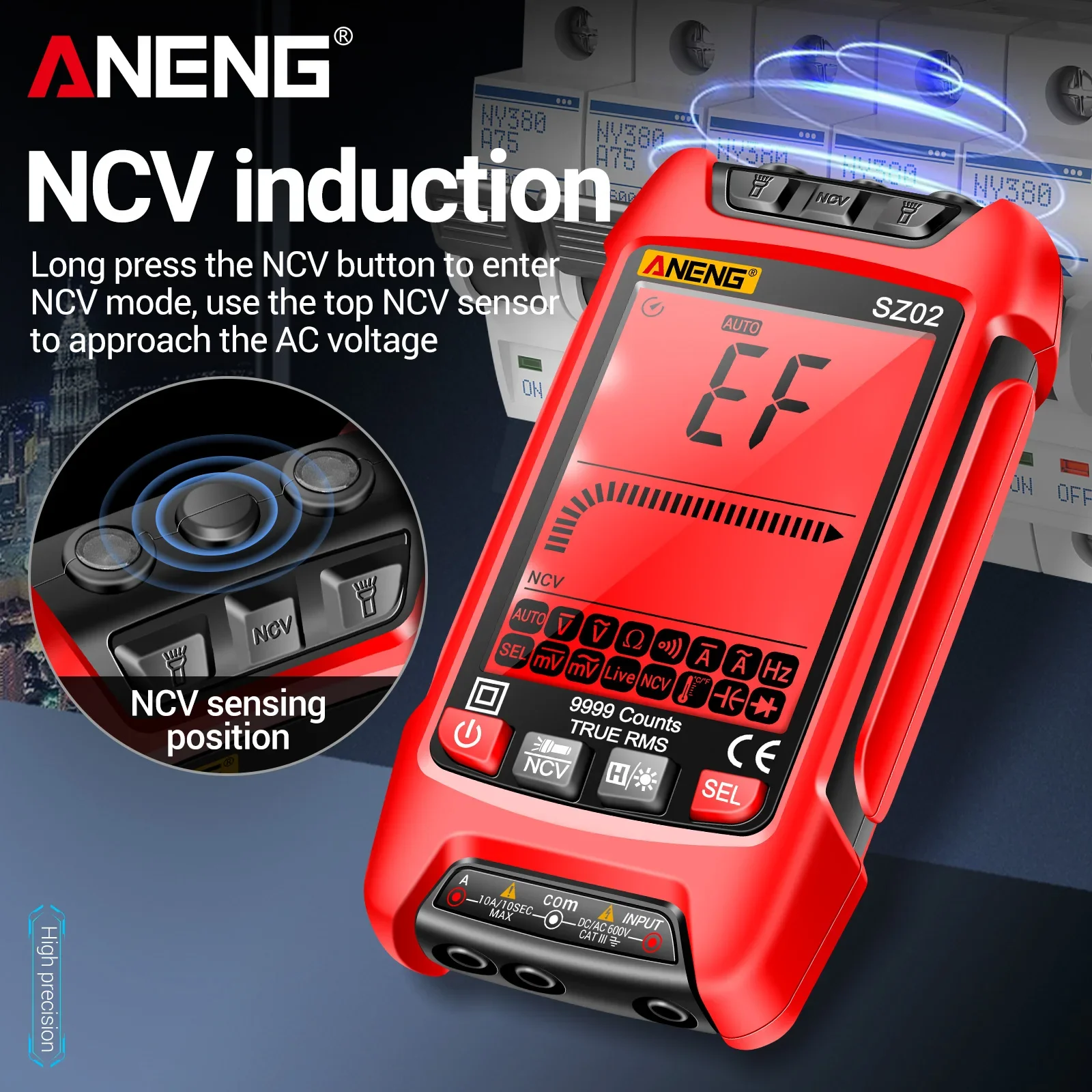 ANENG SZ02 Smart Digital Multimeter Auto Range 9999 Counts NCV Universal Meter Handheld Multifunctional Tester Voltmeter Ammeter