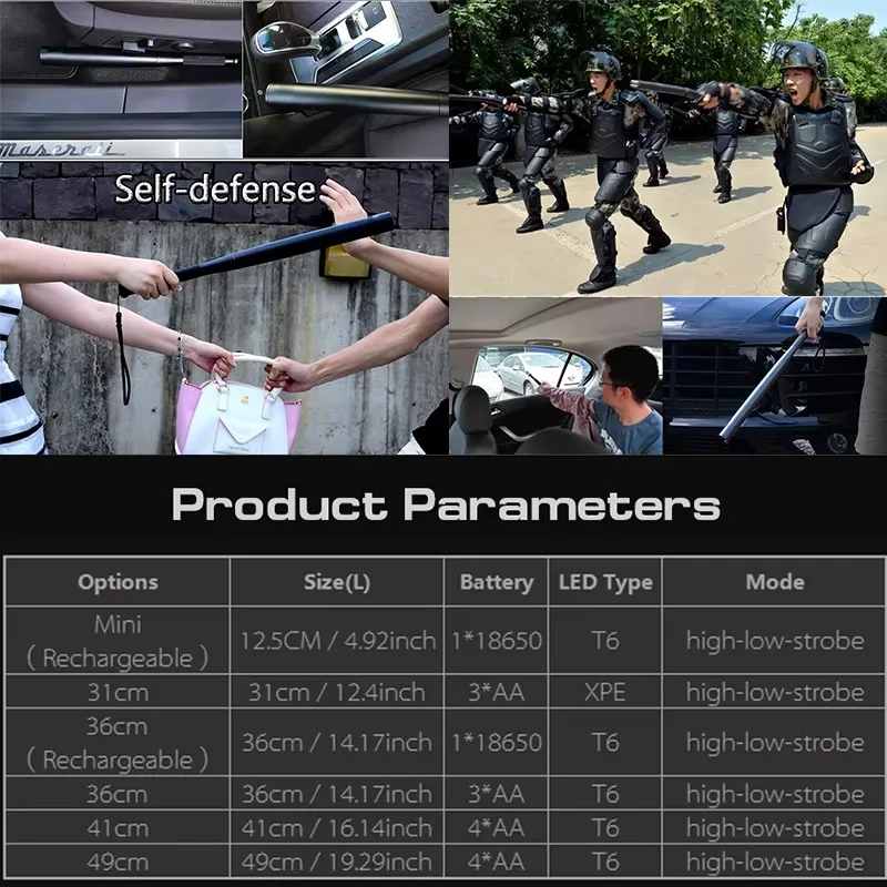 Baseball Bat LED Flashlight Waterproof Super Bright Baton Aluminium Alloy Torch for Emergency Protection and Outdoor Lighting ﻿