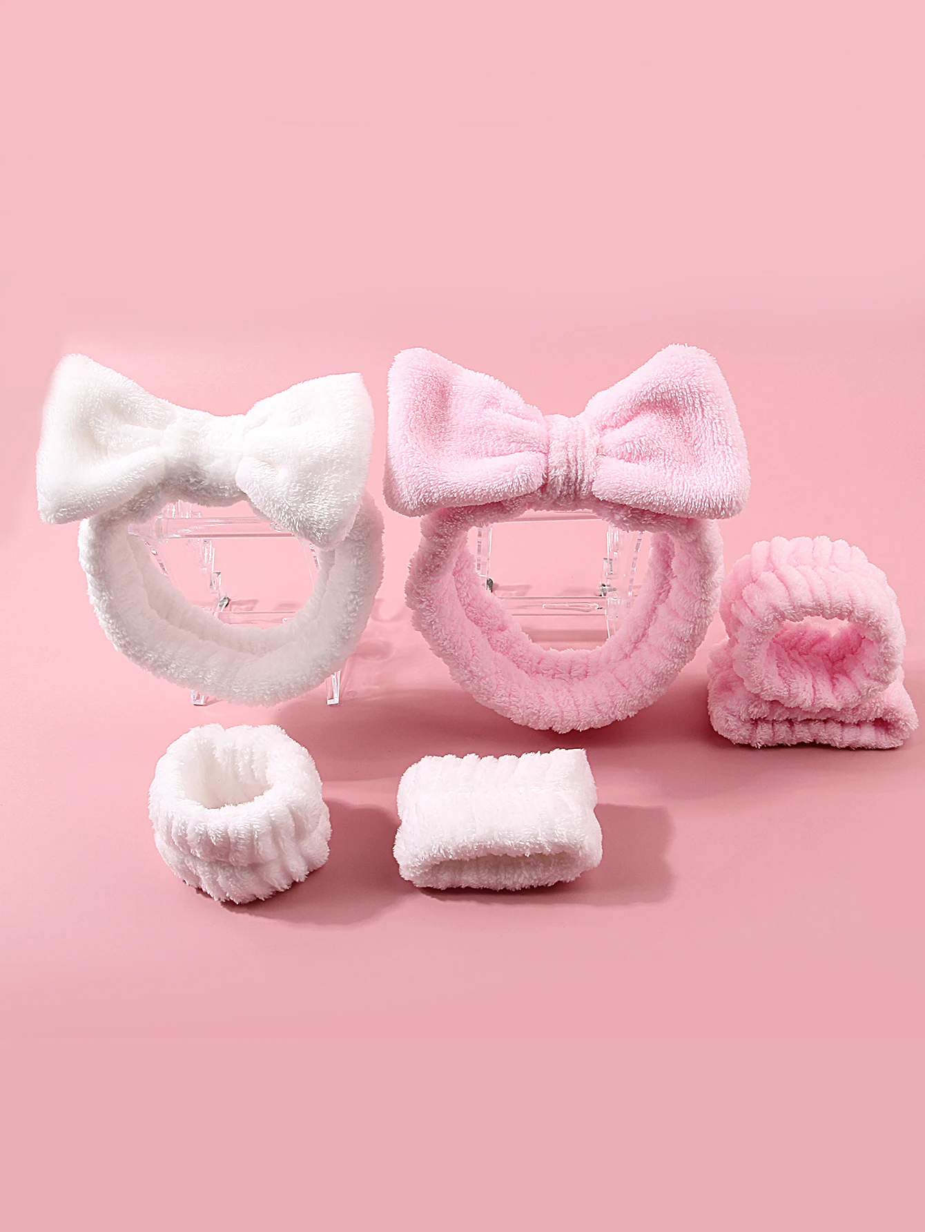 3/6-teiliges Set aus Plüsch-Haarband/Handgelenksband mit Schleife, feuchtigkeitsbeständiges Haarband für Make-up/Toilettenartikel für Männer und Frauen – Detail 2