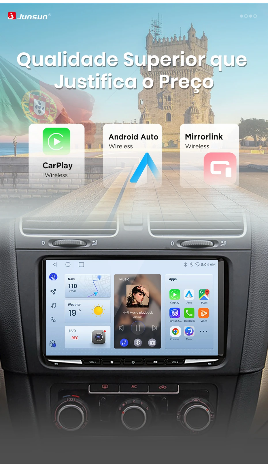 Junsun 7/9 Zoll IPS Android 15 Autoradio für VW Golf 5 6 Passat B6 B7 CC Polo Jetta Tiguan Touran T5 Caddy Skoda Octavia Yeti Fabia Seat Ibiza Leon Kabelloses CarPlay Android Auto 8-Kern GPS Bluetooth DSP RDS SWC 2 Din Autoradio – Detail 7