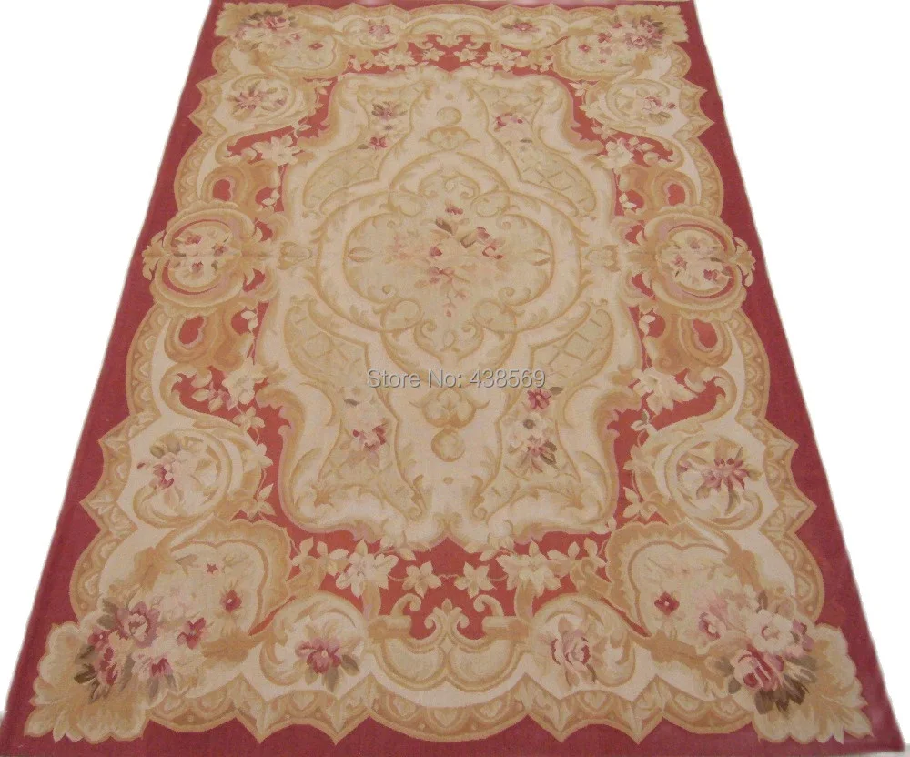 Free shipping 8'x10' Aubusson rugs handmade woolen carpets classical red field aubusson rugs  for home decoration bedrooom rugs