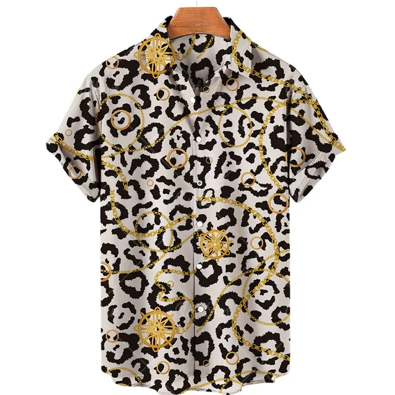 

Men's Summer Luxurious 3d Printing Gold Chain Original Floral Hawaiian Shirts Casual Goth Fashion Medieval Slim Fit Clothing