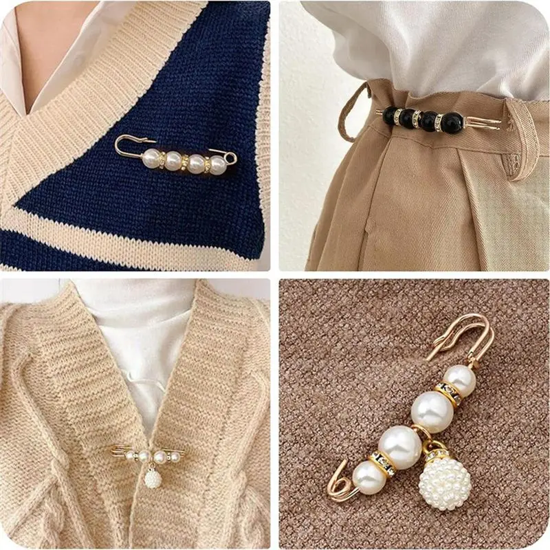ABUH-70PCS Pearl Brooch,Pant Waist Tightener Safety Pin Double Faux Pearl Brooches For Women Girls Fashion Cover Up Buttons