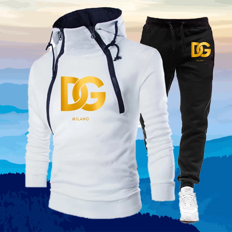 Men\'s Winter Hoodies+Sweatpant Set High Quality Ski Sport Casual Zipper Sweatshirt Jogging Suit for Male Design Street Tracksuit