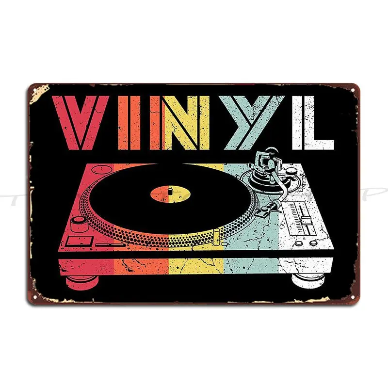 Vintage DJ Turntable With Floral Scrolls Ornament Play Vinyl Metal Plaque Club Bar Living Room Printing Iron   Tin Sign Poster
