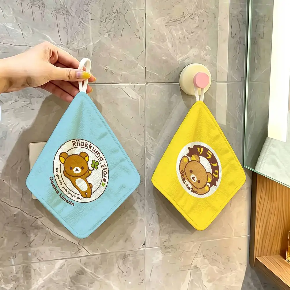 Popular Cute R-Rilakkumas Bear Polyester Cotton Hand Wiping Towel, Anti-shrink Hanging Kitchen Cloth for Household Cleaning