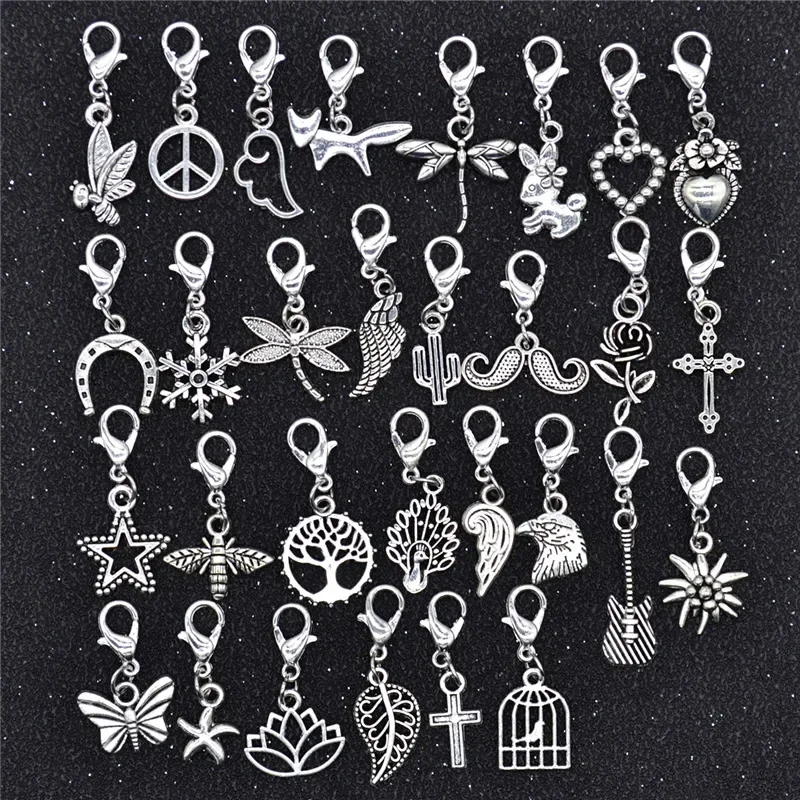 30Pcs Hair Clip Rings Mixed Styles Animal Heart Leaf Flower Charms for Hair Braid Beard Dreadlock Beads Rings Tube Accessories