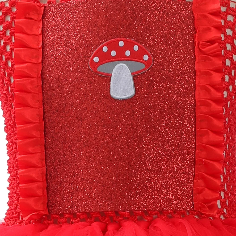 Girls Cute Cartoon Red Mushroom Motif Dot Printed Puffy Mesh Tutu Dress For Children Christmas Party Daily Fashion Casual Outfit