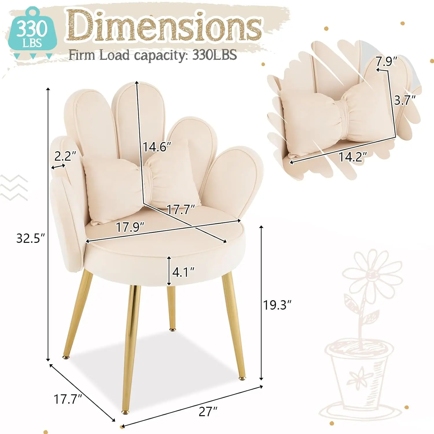 Petal Petal Makeup Vanity Chair with Back,Flower Cute Girls Desk Chair Comfy No Wheels,Modern Dining Chair,Small Accent Chair - Aliexpress Deal