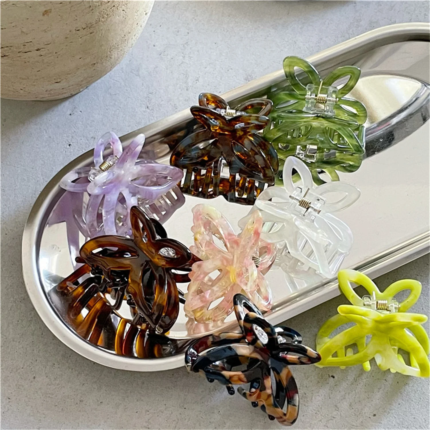 Small Hair Claw Butterfly Acrylic Hairpins Crab Bath Hair Clip 8 Color Hair Claws Hair Accessories Butterfly Hair Claws Hairgrip