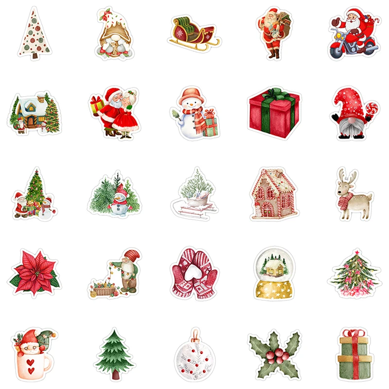 50PCS Merry Christma Graffiti Sticker Santa Claus Party DIY Decor Card Diary Album Cup Stationery Laptop Luggage Decals Kids Toy