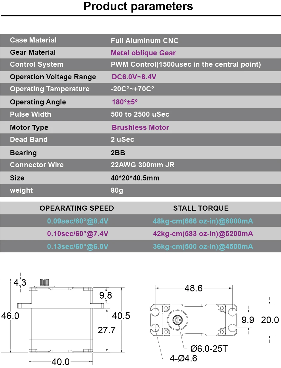 YANTRS 45KG Brushless Servo Motor Helical Gear High-speed Monster Torque Waterproof 180°RC Steering Servo 1/8 1/10Crawler RC Car